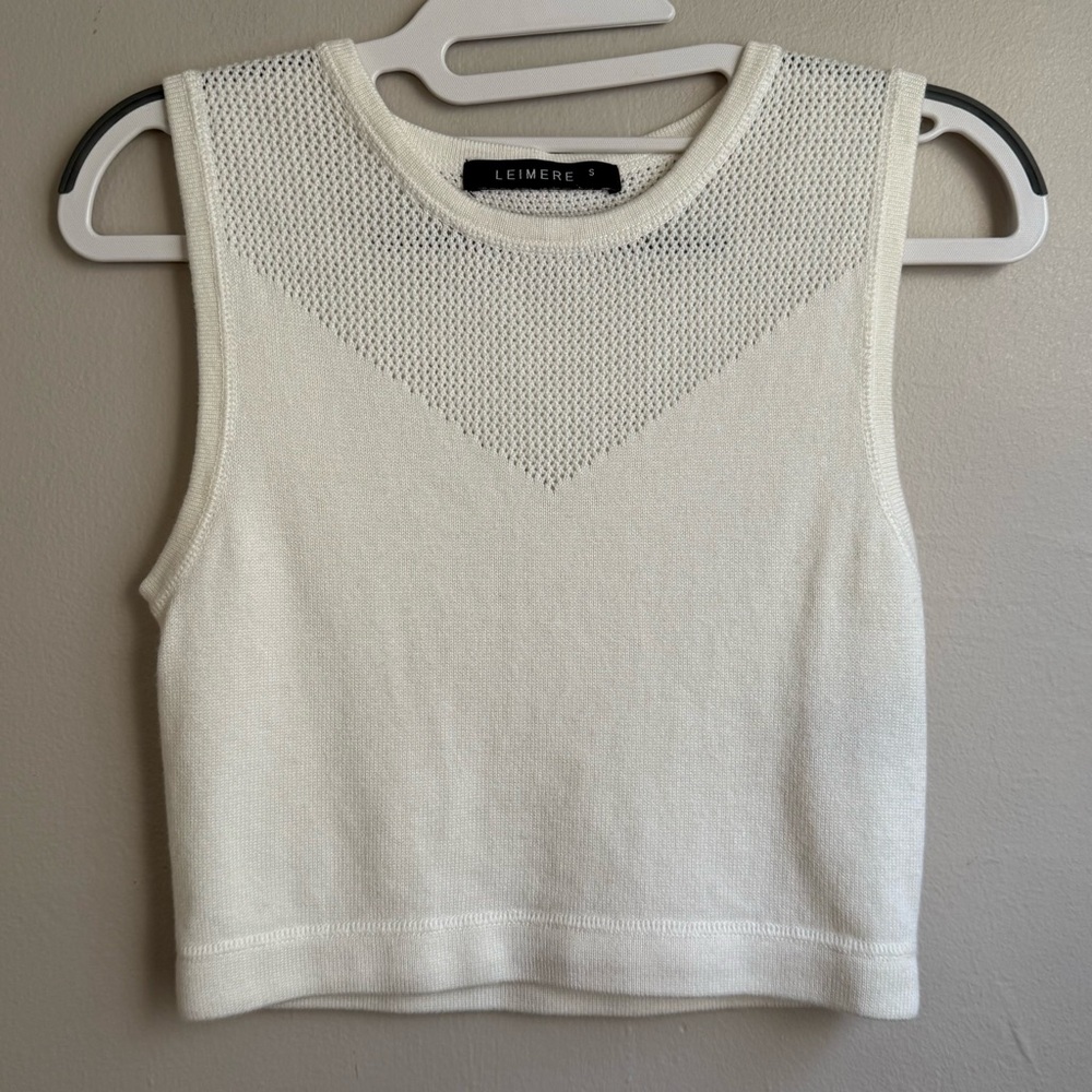 Leimere Huntington Cashmere Modal Knit Crop Tank Ivory Small